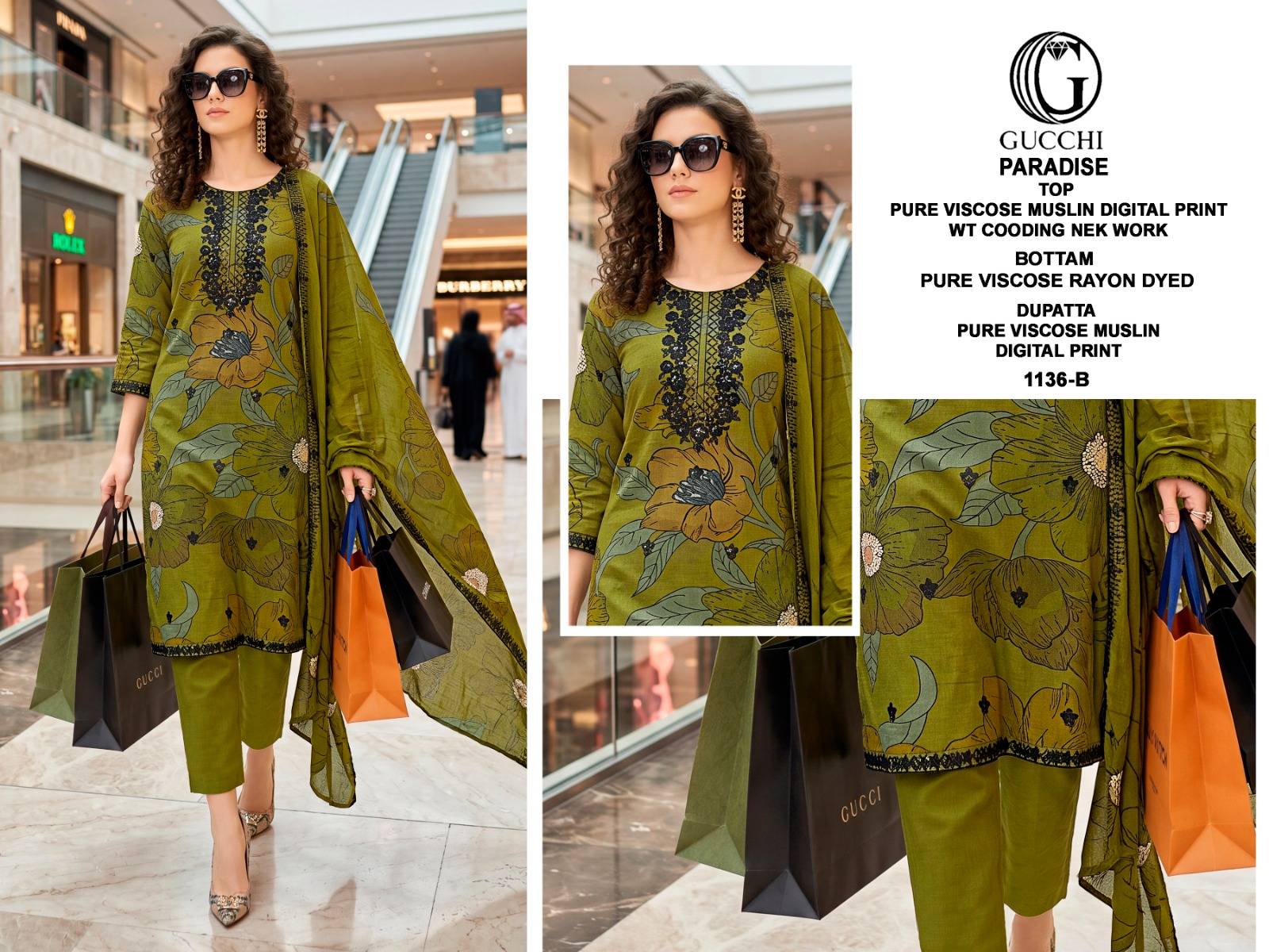 PARADISE VOL 1136 BY GUCCHI Stylish Beautiful Colourful Pure Viscose Muslin Dresses At Wholesale Price